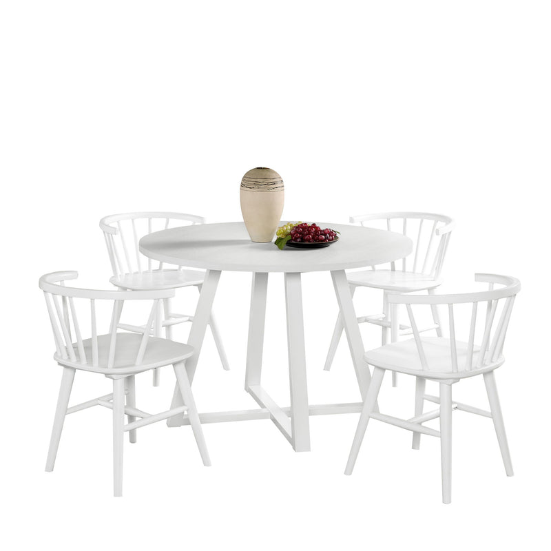 Edo - 5 Piece Dining Set, Trestle Dining Table With 4 Windsor Chairs - White
