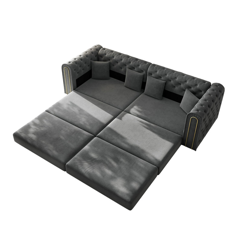 3-In-1 Convertible Sleeper Sofa With Movable Ottoman For Living Room