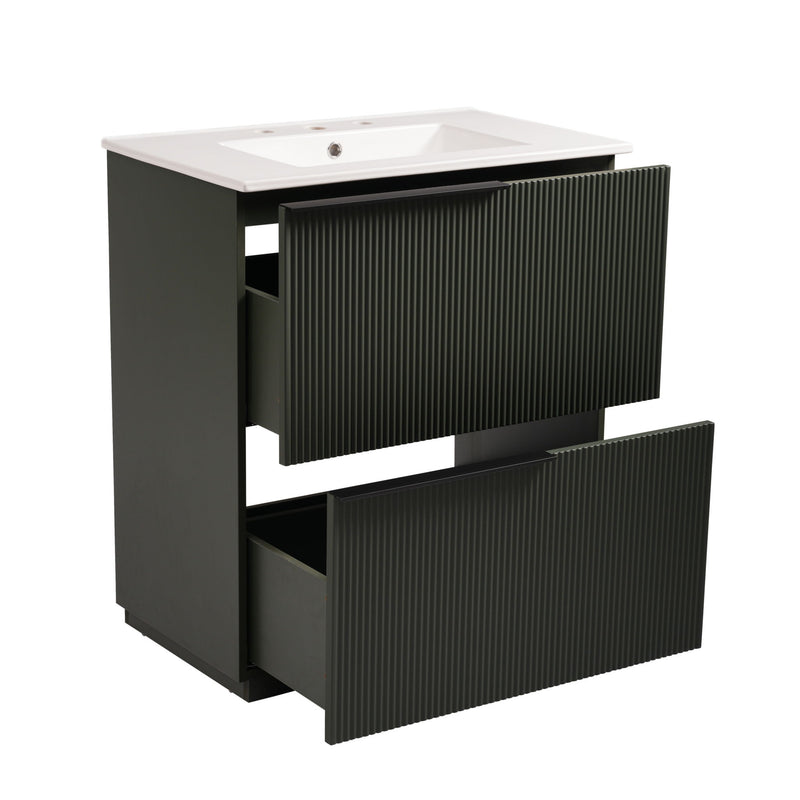 Fluted Bathroom Vanity With Ceramic Sink, Soft Close Slides