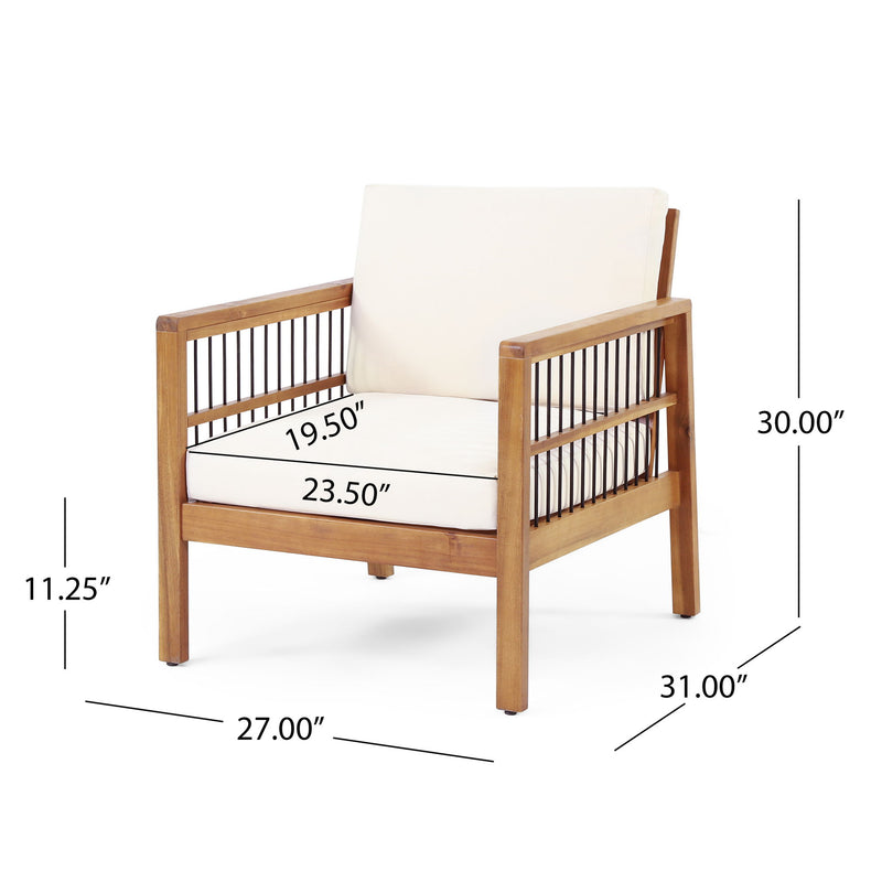 Club Chair With Slat Panel Design - Teak / Beige