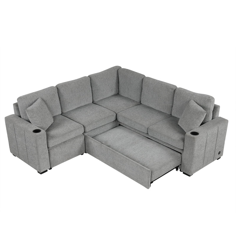 Sectional Sofa Convertible Pull-Out Sofa Bed With A Movable Storage Ottoman For Living Room