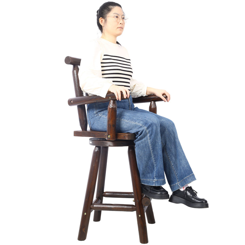 Rustic Bar Stool, Fir Wood Construction, Wide Armrest