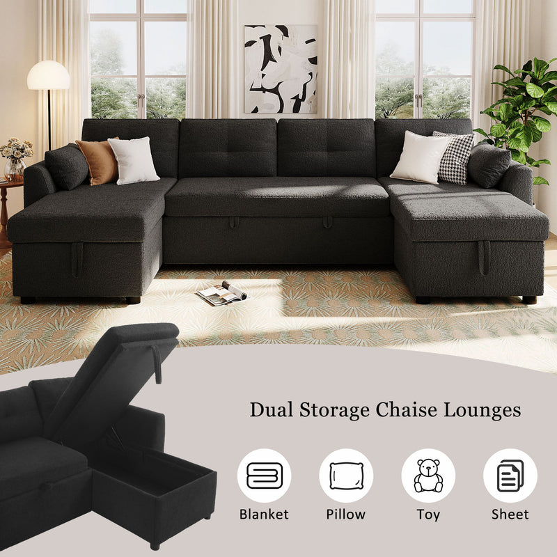 U-Shaped Sectional Sofa Bed With Storage And USB Ports