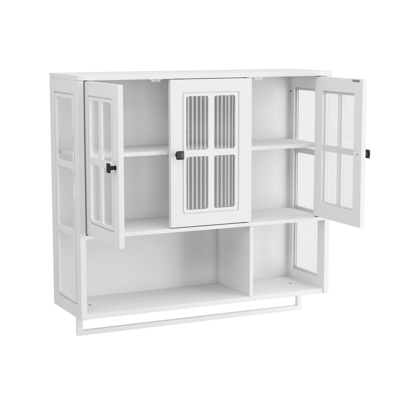 3 Door Wall Cabinet With Glass Door And Towel Bar