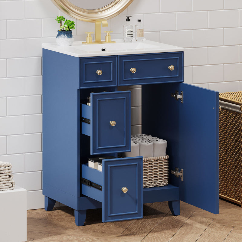 Transitional Style Bathroom Vanity Cabinet With Ceramic Sink