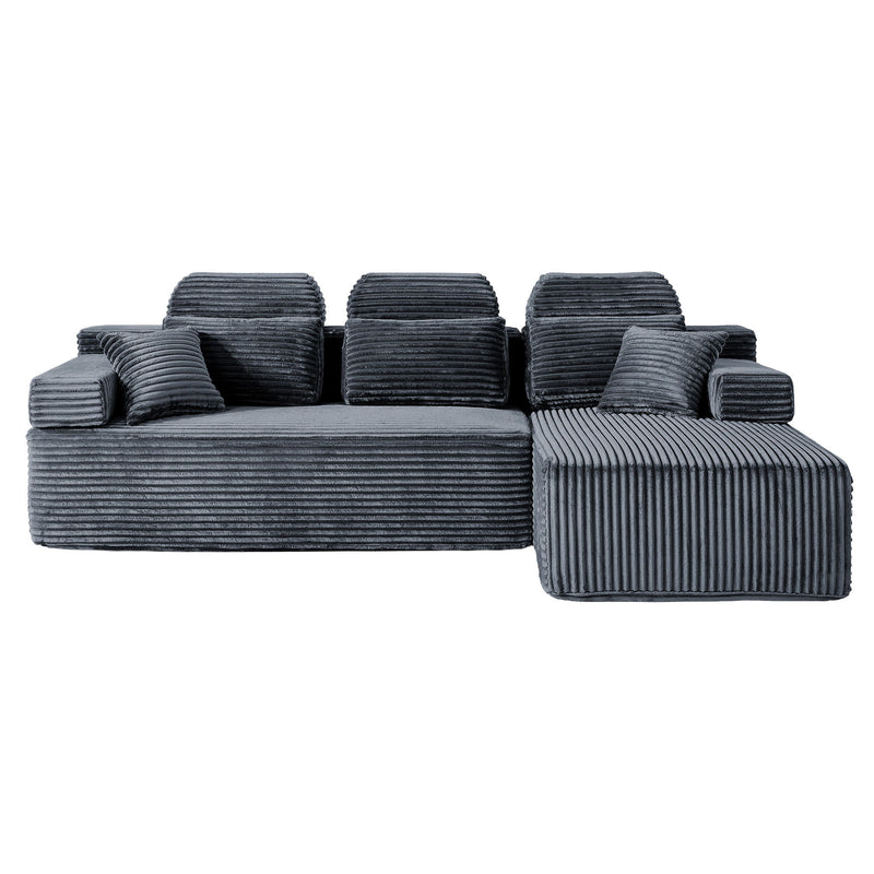 Sectional Sleeper Sofa & Storage Pockets, Modular Couch With Throw Pillows For Living Room