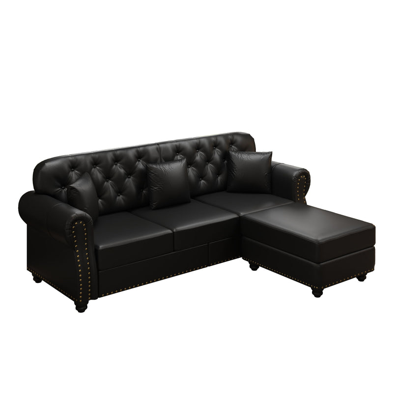 Upholstered Sofa With Nailhead Trim, Rolled Armrests With Ottoman