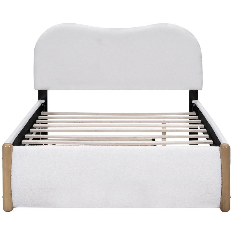 Upholstered Platform Bed With Wood Supporting Feet And Trundle
