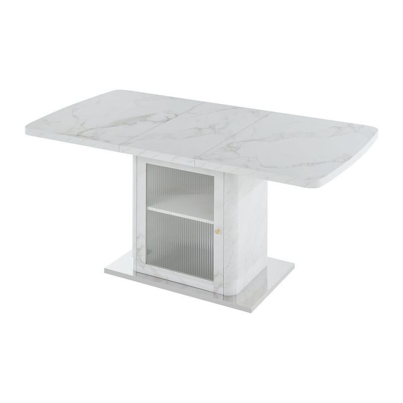 Modern Rectangle Dining Table With Stretchable Top, Storage Cabinet