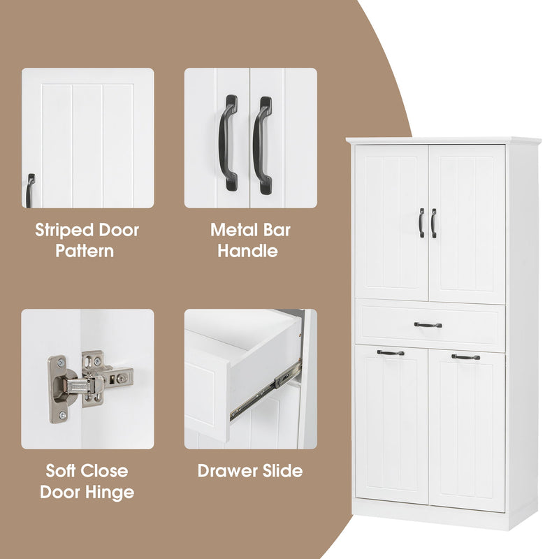 Modern Bathroom Storage Cabinet With Two Laundry Baskets, One Drawer, Adjustable Shelf