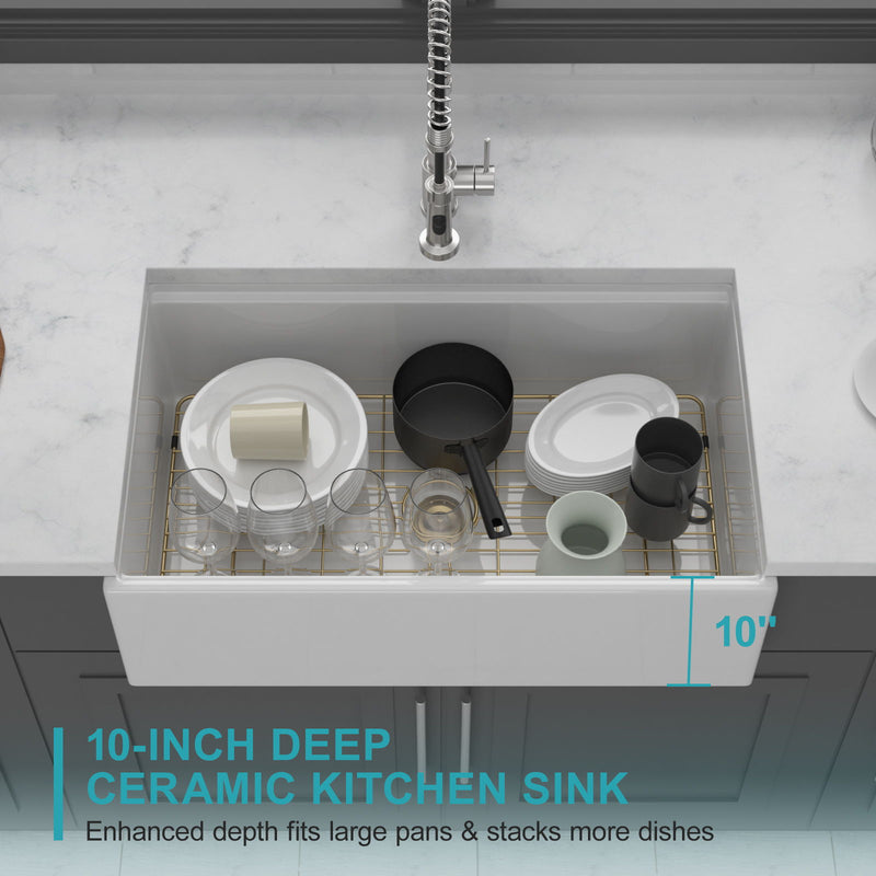 Workstation, Single Bowl Apron Front Kitchen Sink - White