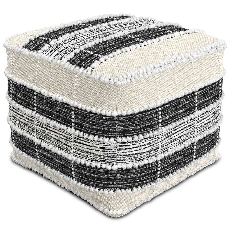 Barley - Square Pouf - White / Beige / Black