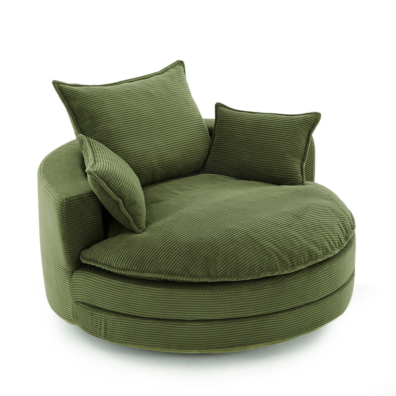 360° Swivel Accent Barrel Chair With Dual Layer Cushion And 3 Removable Pillows