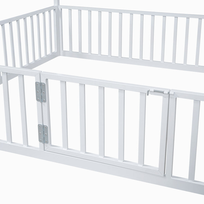 Metal House Bed With Fence And Door