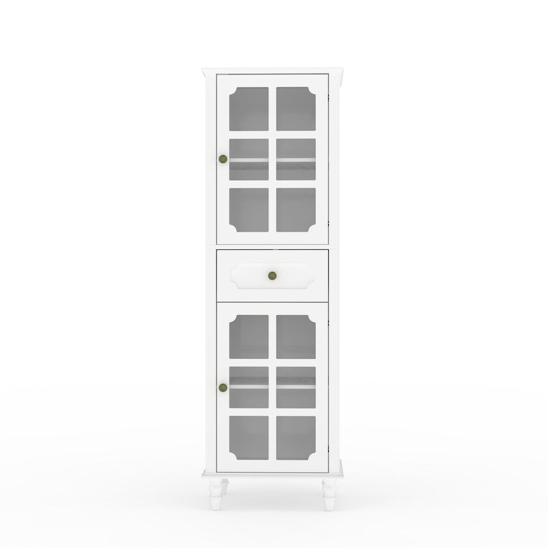 Storage Cabinet, Freestanding Curio Cabinet With Grid Doors & Drawer, Pantry Display Cabinet For Kitchen