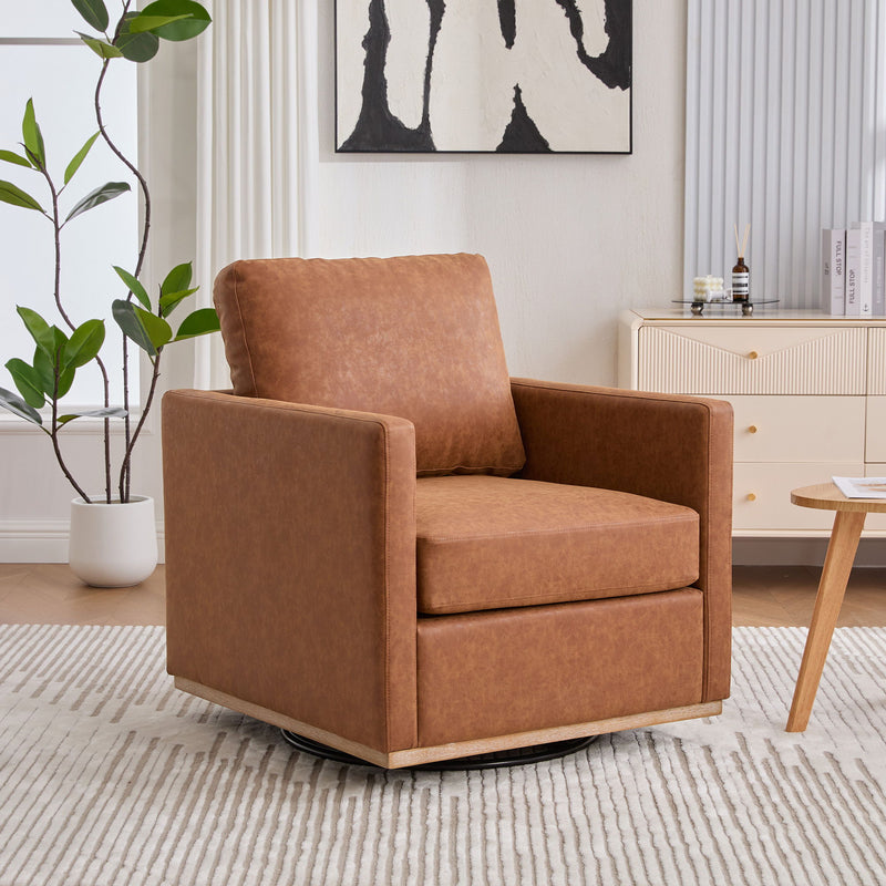 Modern Upholstered Square Swivel Accent Chair With 360 Degree Rotation