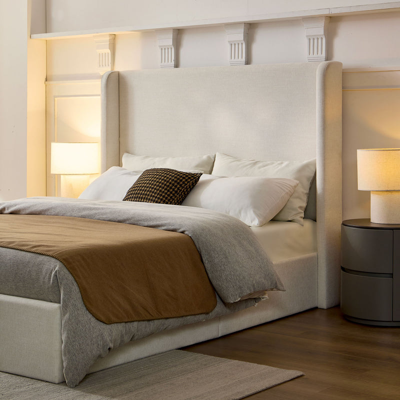 Caron - Upholstered Wingback Bed With High Headboard