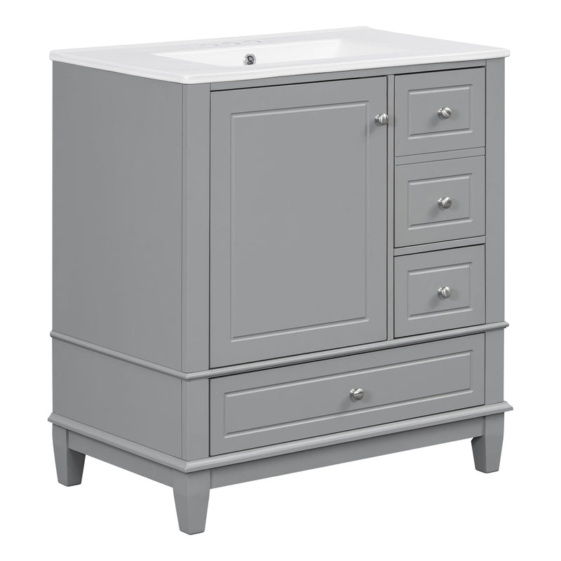 Freestanding Bathroom Vanity With Sink, Soft Close Door, 3 Drawers