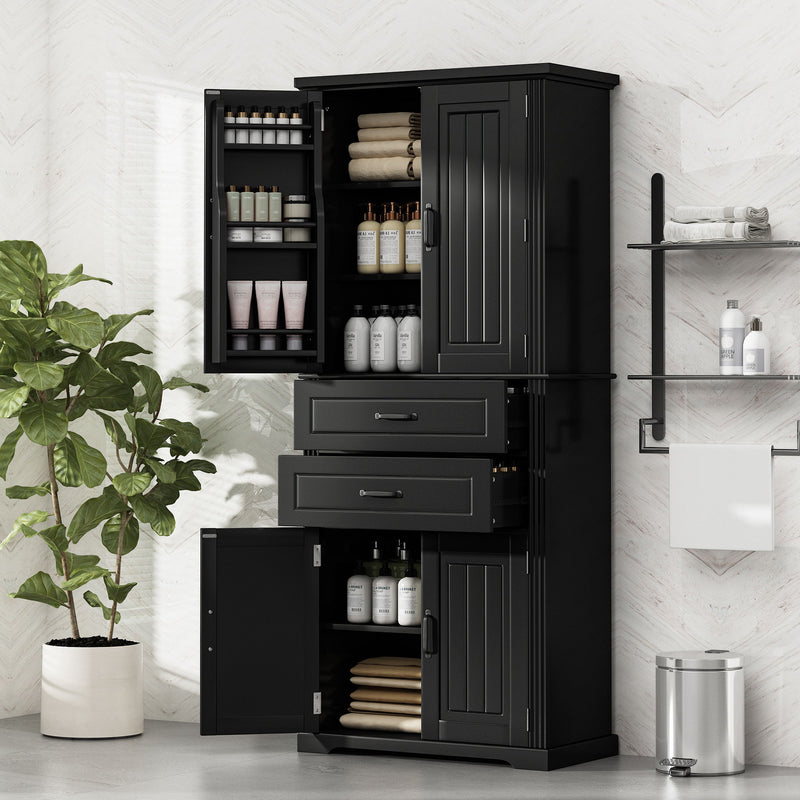 Multi Functional Storage Cabinet With Adjustable Shelves, 2 Drawers, Door Shelves
