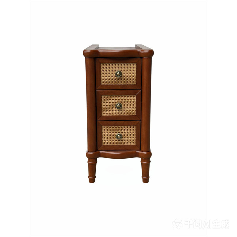 Narrow Side Table With 3 Drawers, Nightstand For Bedroom - Walnut