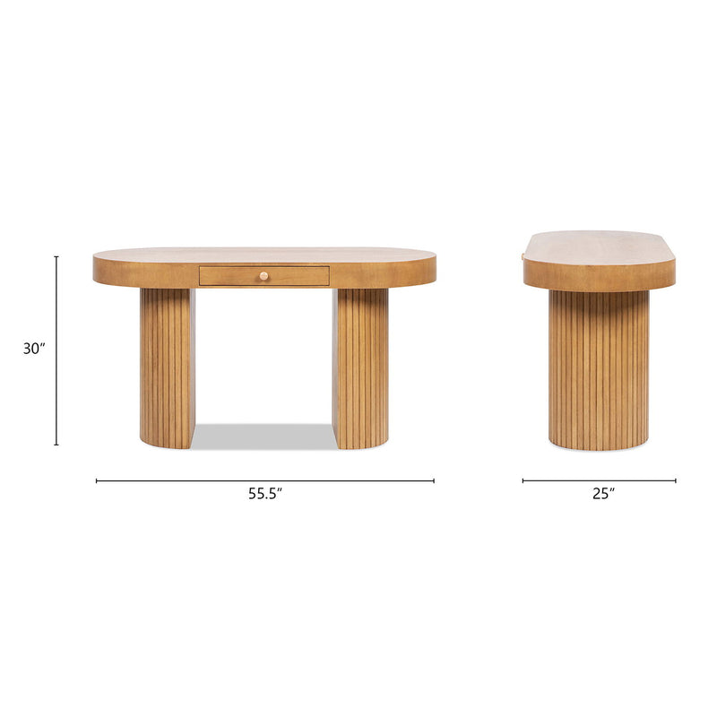 Jesse - Single Drawer Fluted Oval Console Desk - Honey Brown