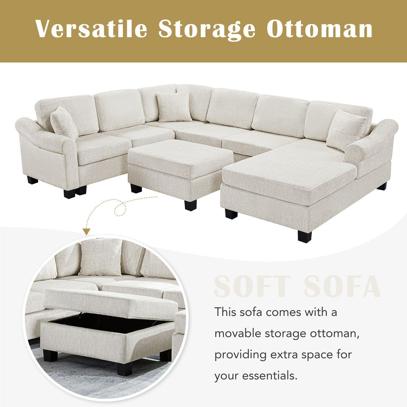 Contemporary U - Shaped Sectional Sofa With Movable Storage Ottoman