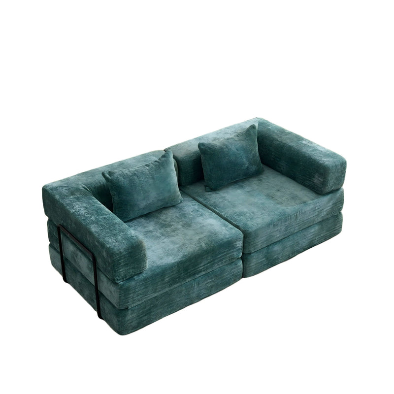 Convertible Floor Sofa Bed With Pillow Back Support Armrest