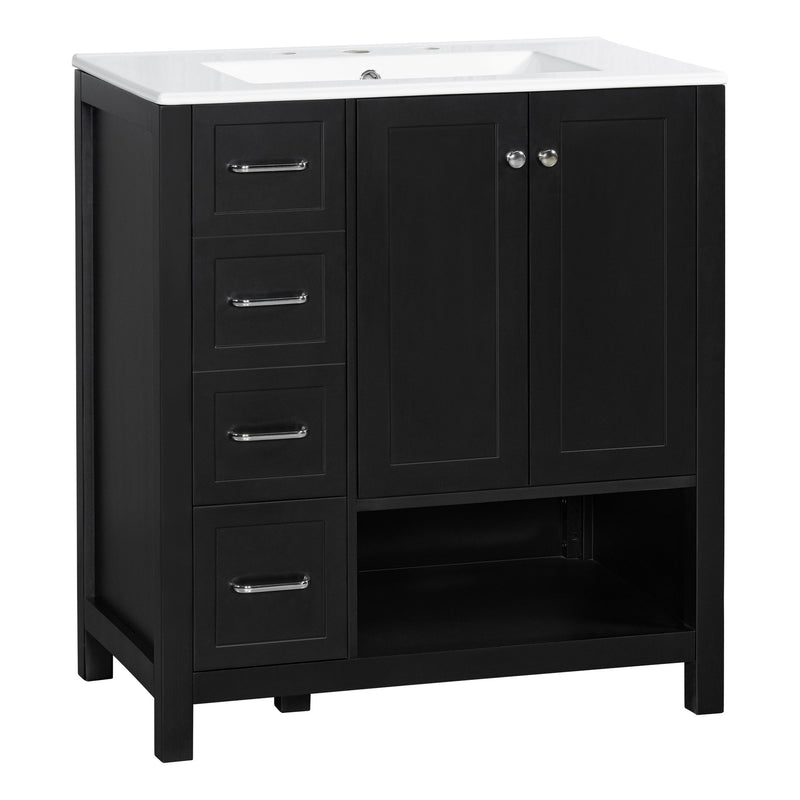 Bathroom Vanity With Sink Top, Bathroom Vanity Cabinet With 2 Doors And 2 Drawers, Open Shelf