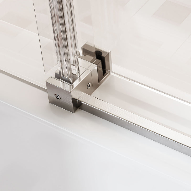 Frameless Single Sliding Shower Doors, 5 / 16" Sgcc Tempered Glass, Reversible - Brushed Nickel