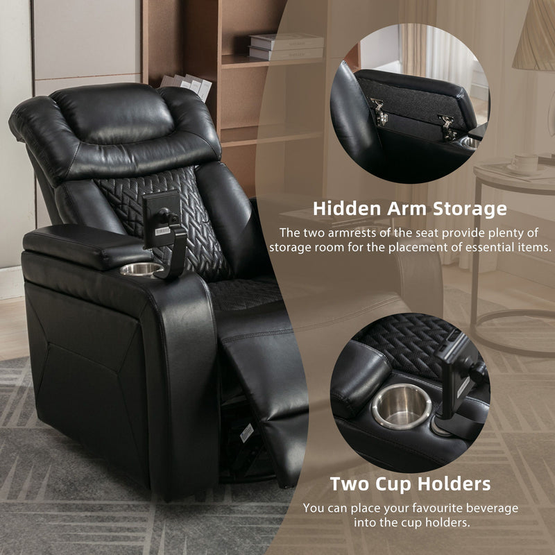 270 Degree Swivel Power Recliner With Tray Table, Phone Holder, Cup Holder, USB Port