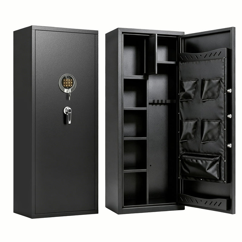 Rifle Safe, Biometric & Keypad Lock, Adjustable Gun Racks With Built In Alarm System