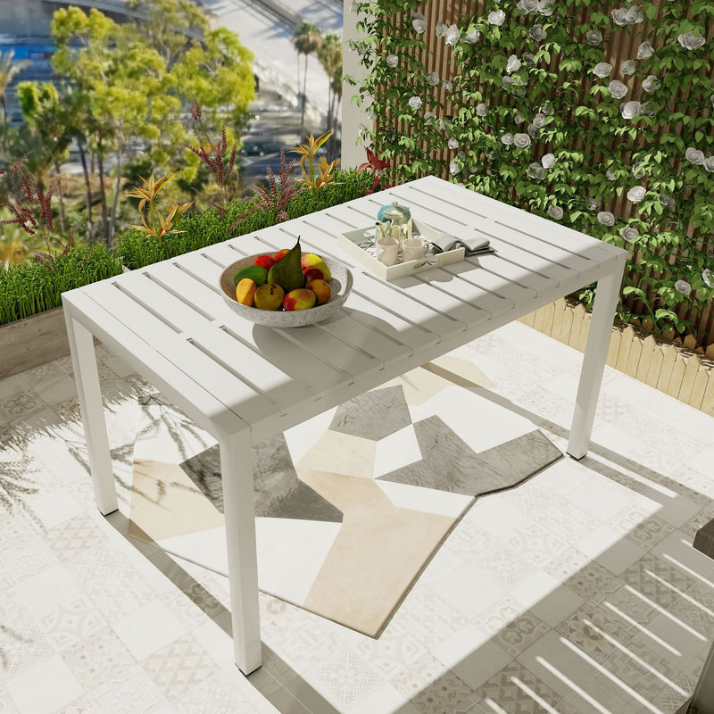 Modern Long Table, UV Resistant And Rust Proof, Pp Tabletop, UV Resistant Powder Coated Metal Legs - Snow White