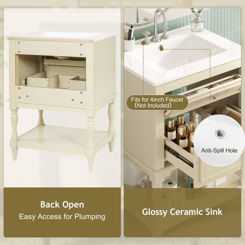 Bathroom Vanity With Sink, 2 Drawers Storage Cabinet, Open Shelf