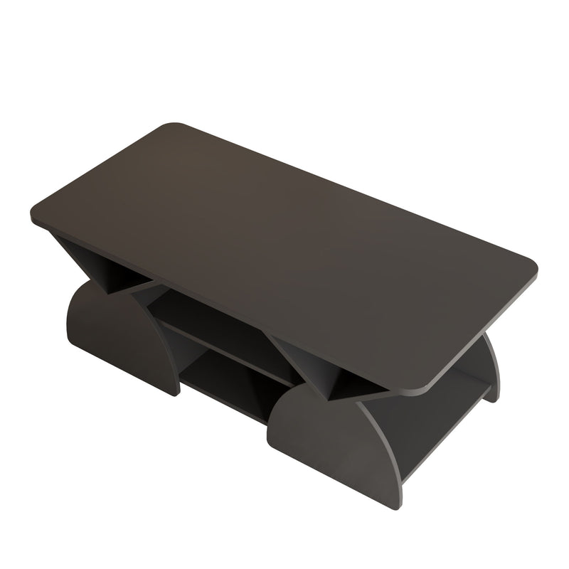 Geometric Engineered Coffee Table With Rounded Corners With Open Shelves