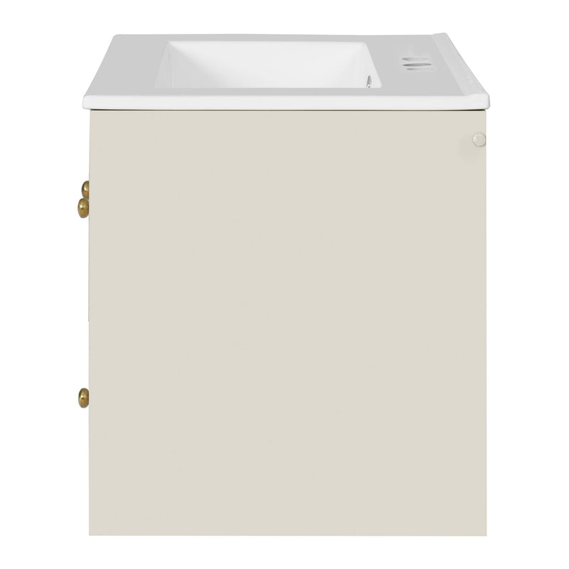 Wall-Mounted Bathroom Vanity Set With Sink, 2 Drawers And Soft-Close Door