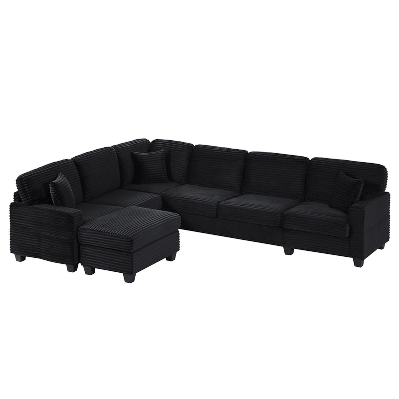 Upholstered U-Shaped Sectional Sofa With Movable Ottoman And Side Storage Pockets