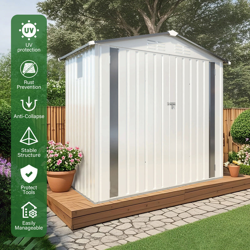 Garden Tool Shed Metal Storage Shed With Peaked Roof Waterproof Lockable Door