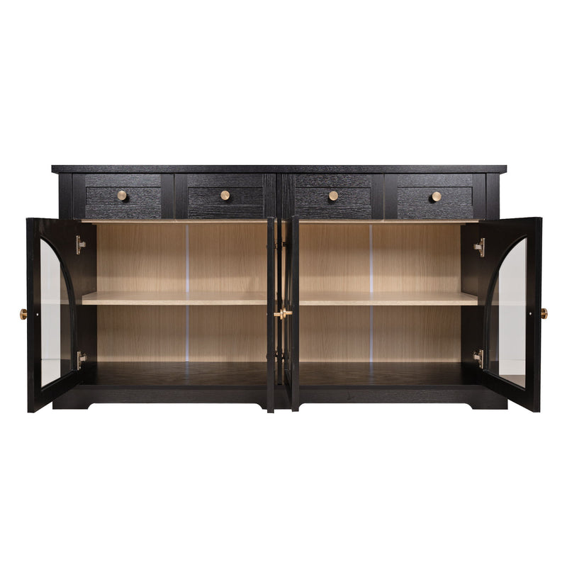 Sideboard Cabinet With 4 Drawers And 4 Arched Glass Doors