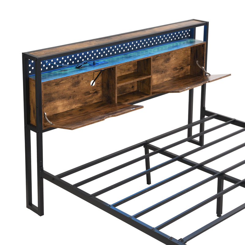 Modern Platform Bed, USB Charging Station, 2 Drawers, LED Lights