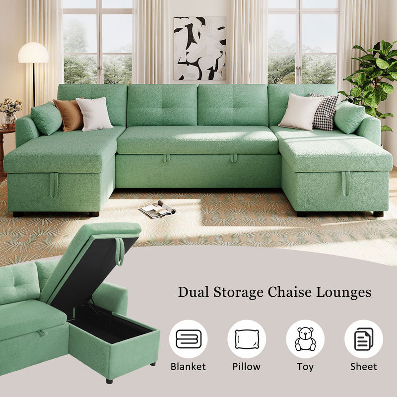 U-Shaped Sectional Sofa Bed With Storage And USB Ports