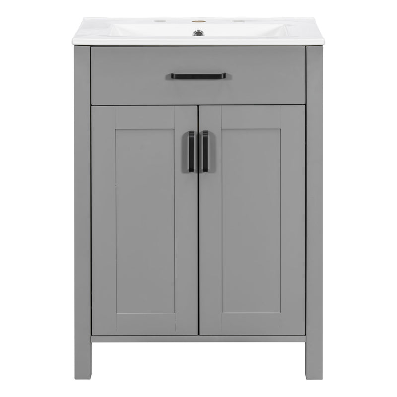 Bathroom Vanity With Ceramic Sink, Soft Close Doors, Flip Drawer, Double Layer Door Shelves