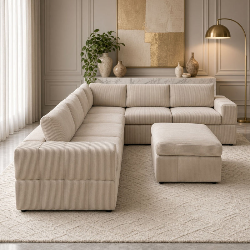 Oversized Modular Sectional Sofa, Reversible With Ottoman