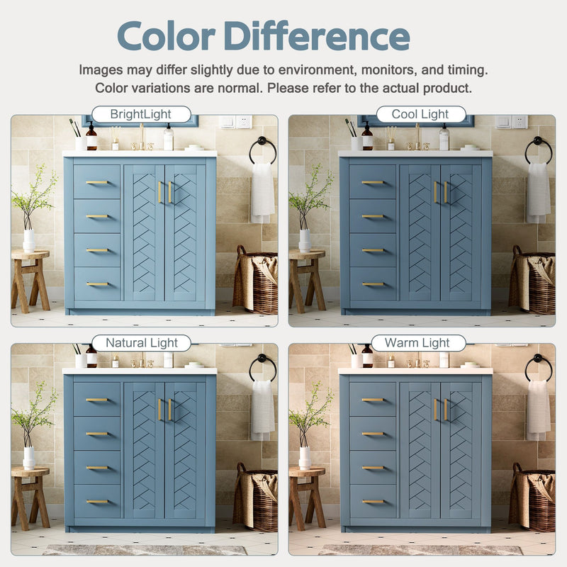 Ceramic Sink Combo, Freestanding Vanity Set With 3 Drawers & Soft Closing Doors