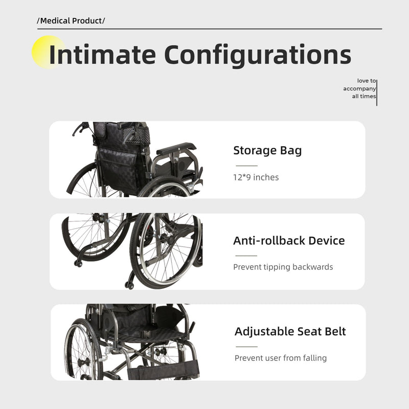 Premium Lightweight Foldable Transport Wheelchair For Adults