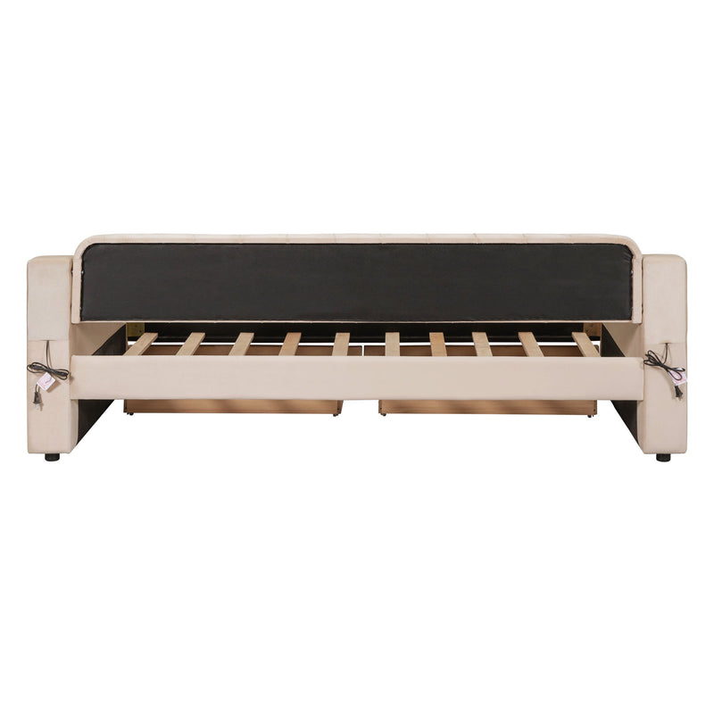 Upholstered Daybed With Storage Armrests And USB Port