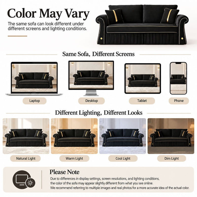 Sofa With Rolled Arms, 3 Seater Couch, Living Room Accent