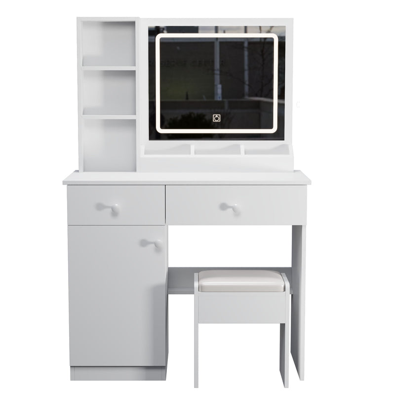 Fashion Vanity Desk With Mirror And Adjustable Lights, Makeup Table Set With 2 Drawers - White