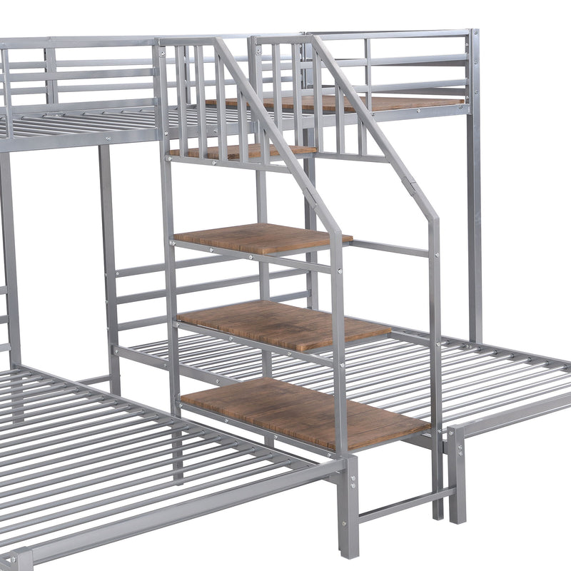 Metal Bunk Bed With Storage Shelves Staircase