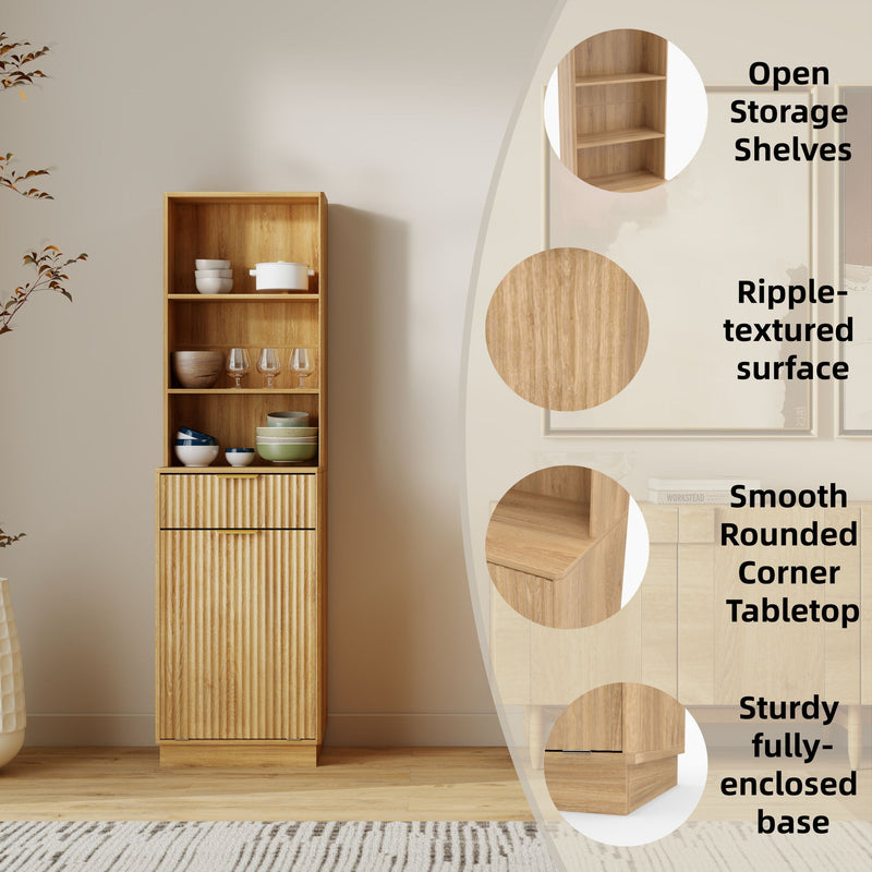 Tall Narrow Fluted Storage Cabinet With Trash Bin Compartment For Kitchen (Trash Can Not Included)