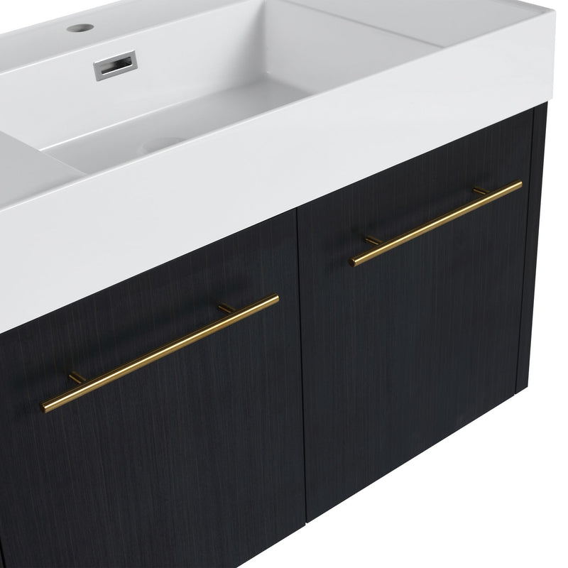 Modern Wall Mounted Bathroom Vanity With Thick Edge Resin Sink And Storage Rack